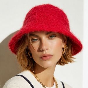 Artsy Red Wool Contemporary Felted Winter Hat
